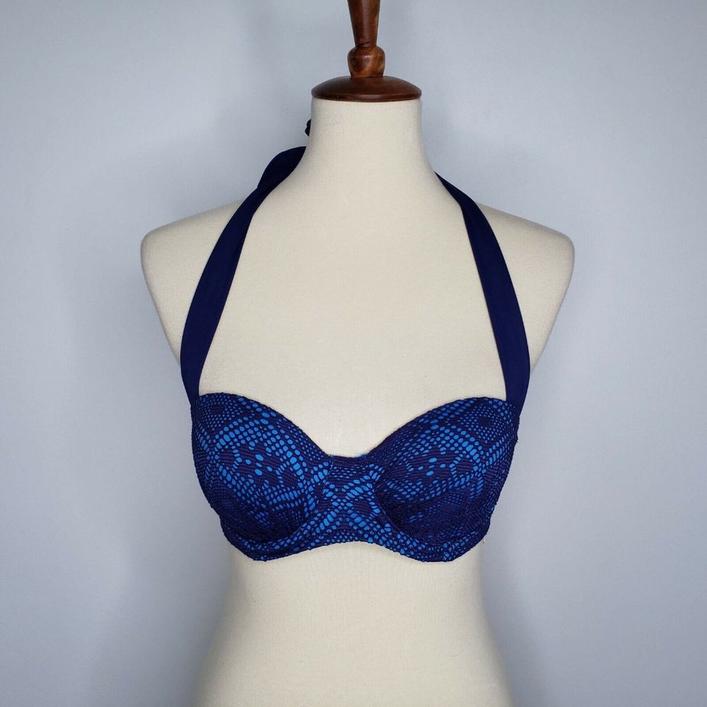 MARIE MEILI NWT Antoinette Womens Blue Swim Bikini Top Halter Size 32B
